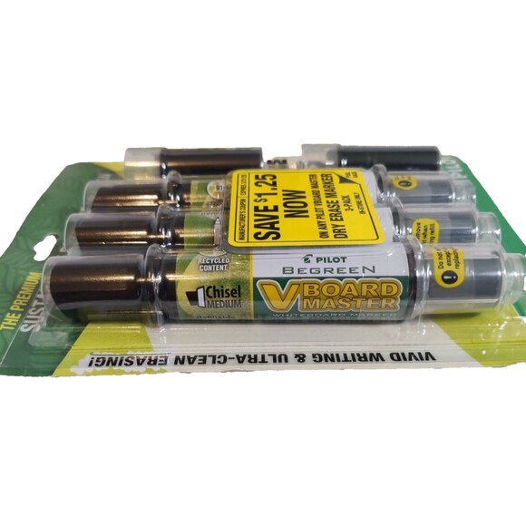 Pilot V Board Master Premium Dry Erase Markers Black 3 Pack, 2 Free Refills NEW - Picture 2 of 4